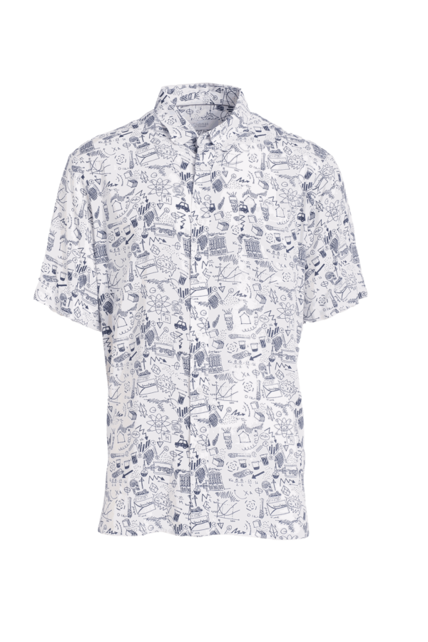 Cotton Printed Short Sleeve - Navy Scribble