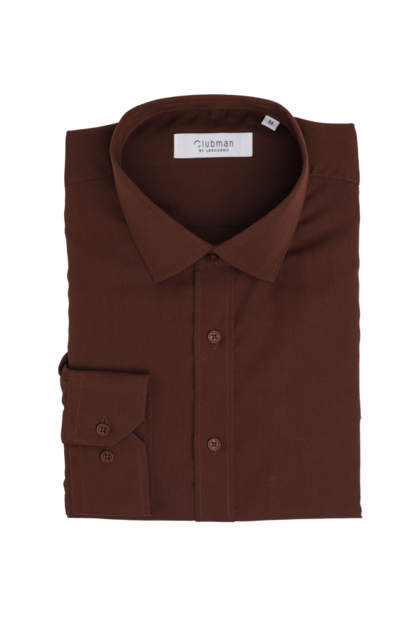 Mens Long Sleeve Non Pleaded Shirt - Brown