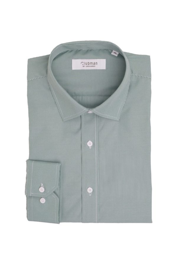 Mens Non Pleaded Shirt - Green Stripe