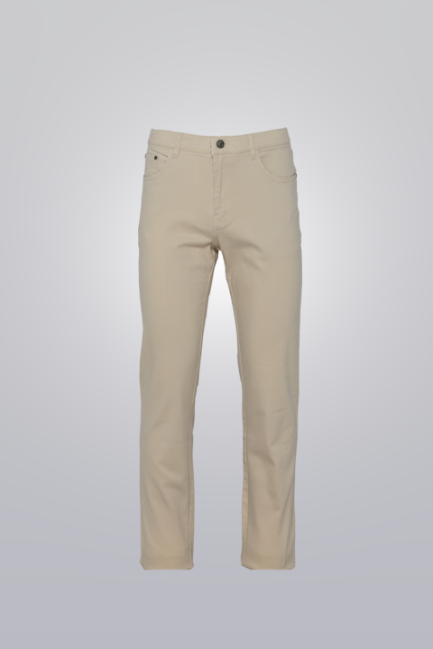 Cotton jeans - beige made from a soft and stretchy cotton-spandex blend. Five-pocket design with a straight-leg fit.