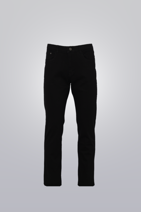 Cotton jeans - black made from a soft and stretchy cotton-spandex blend. Five-pocket design with a straight-leg fit.