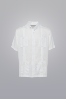 Men’s White 100% linen guayabera short sleeve in White, traditional pleats, four pockets