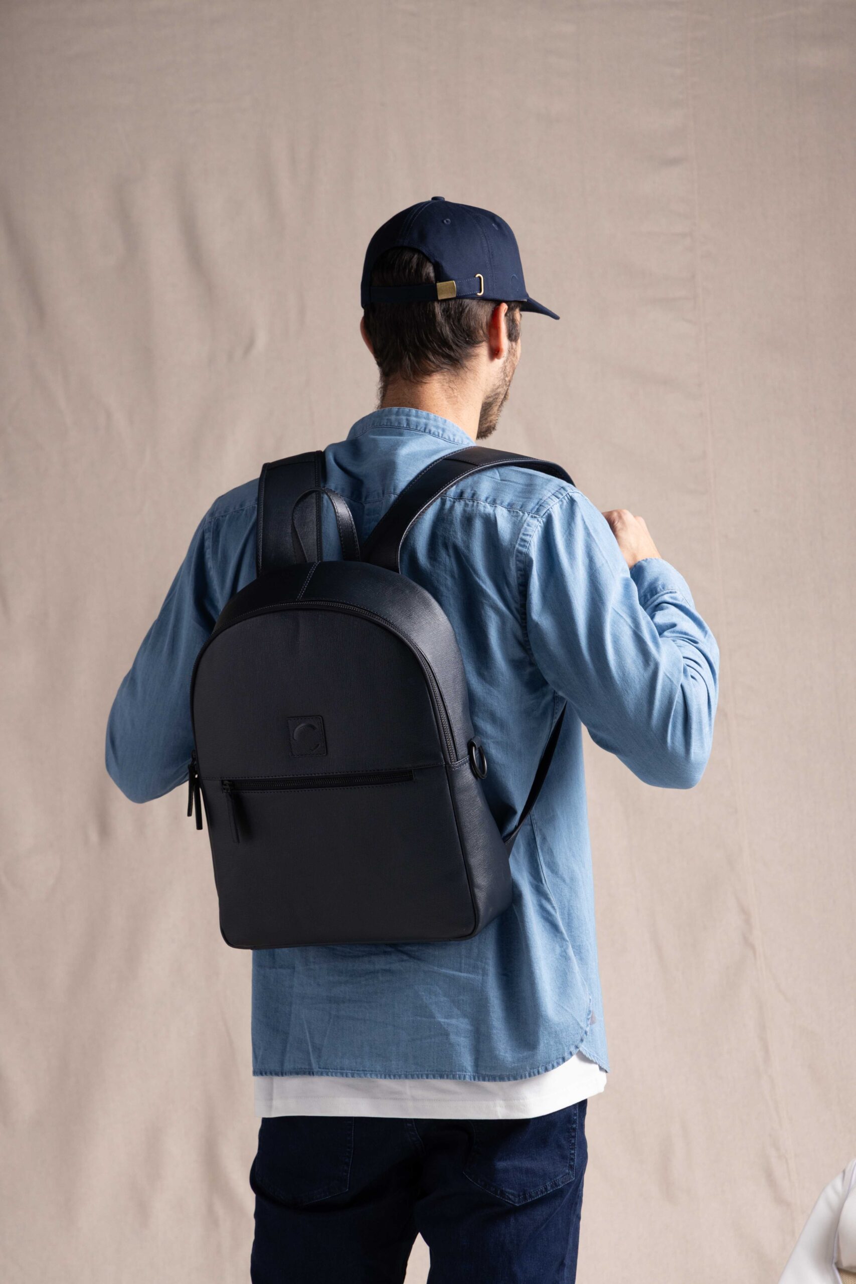 leather backpack navy