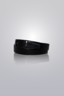 Reversible leather belt in black and navy. Adjustable fit-all design.