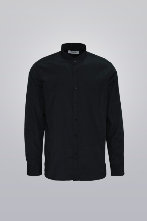 Mandarin collar shirt for men, long sleeve cotton button-down with band collar and regular fit