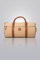 Canvas Weekender - Tan washed canvas duffel bag with leather handles and accents