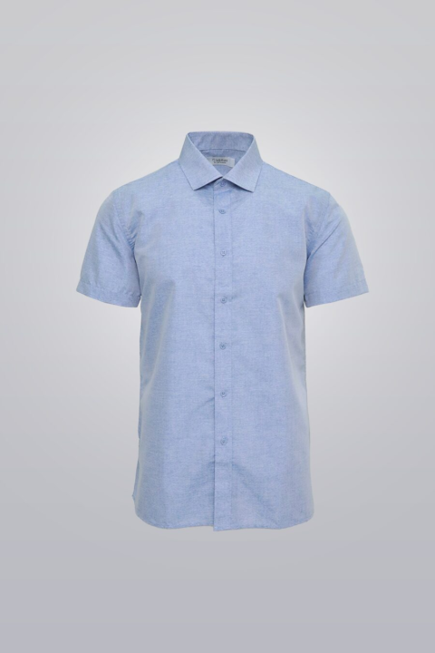 Men’s blue short-sleeve cotton shirt by Clubman by Leonardo, regular fit