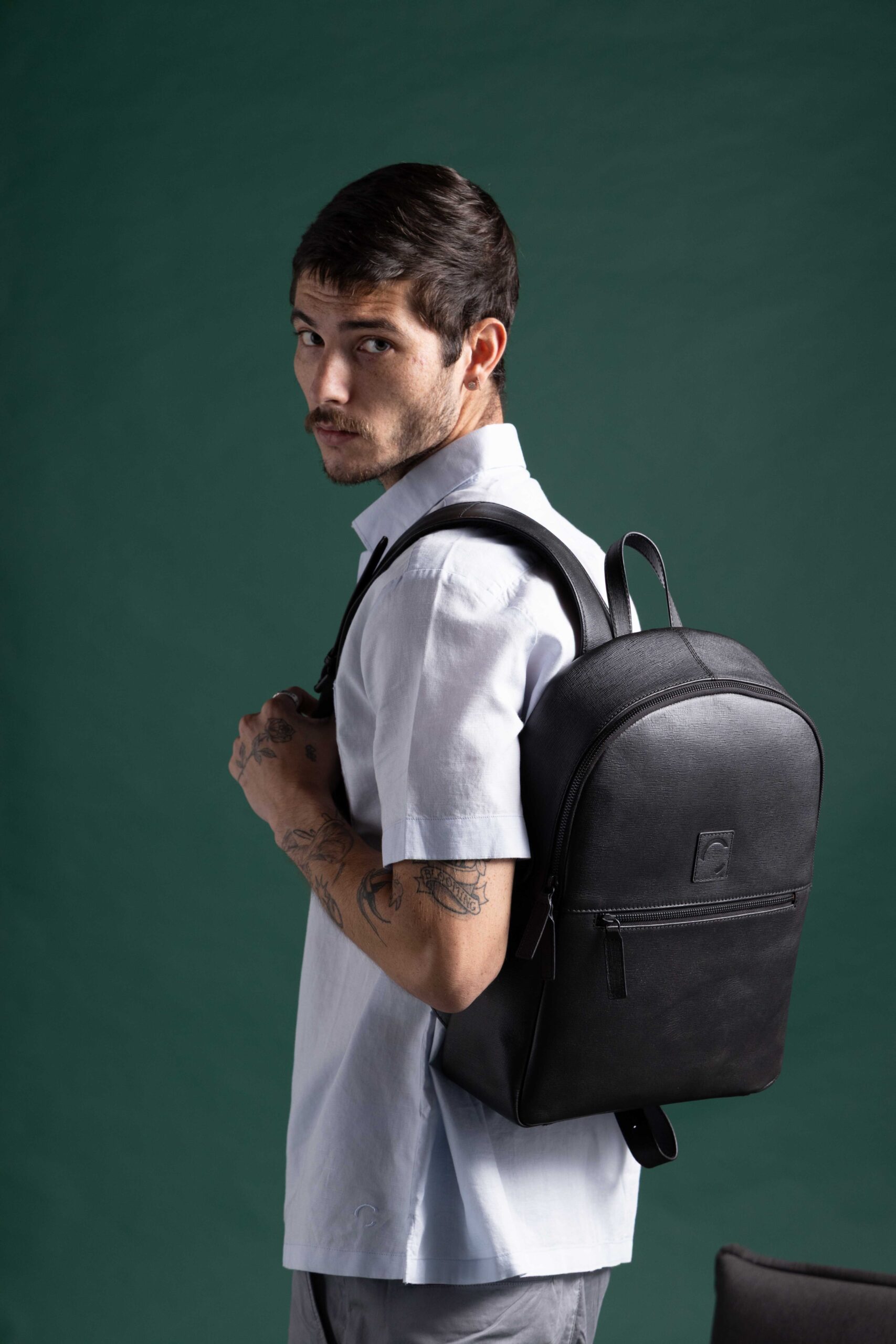 leather backpack black