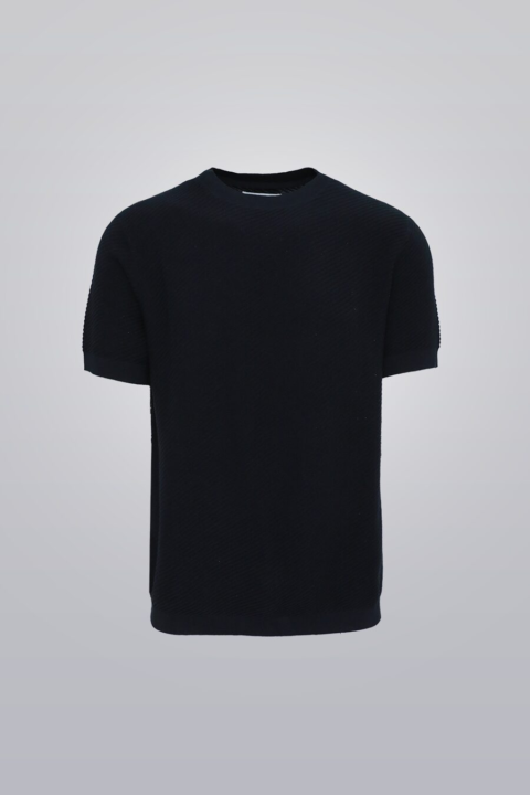 Knit Crewneck - Blue 100% cotton short sleeve knit top, true to fit