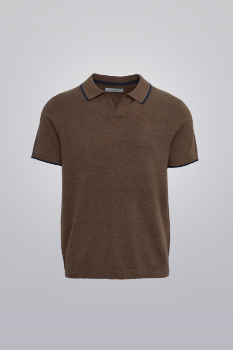 Knit Polo - Brown 100% cotton short sleeve polo shirt, true to fit