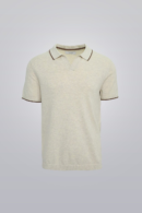 Ivory knit polo shirt, 100% cotton, short sleeve, true to fit.