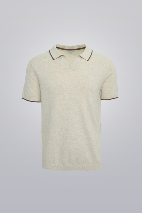 Ivory knit polo shirt, 100% cotton, short sleeve, true to fit.