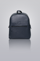 Leather Backpack - Navy 100% saffiano leather backpack with front zipper pocket