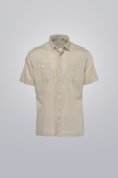 Men’s Tan short sleeve guayabera by Clubman by Leonardo, no pleats, two pockets, linen-blend