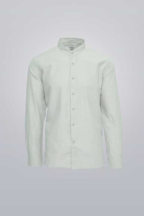 Mandarin collar shirt for men, long sleeve cotton button-down with band collar and regular fit