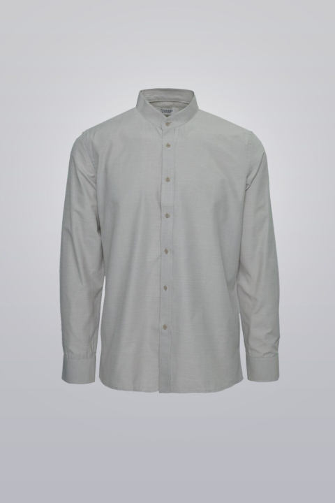 Mandarin collar shirt for men, long sleeve cotton button-down with band collar and regular fit