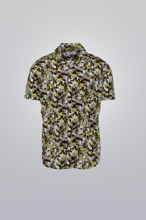 Multicolor short sleeve printed shirt in brown, mint, and light pink tones. Made from 100% cotton with a regular fit.