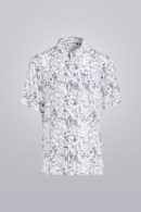 White and navy short sleeve printed shirt with scribble pattern. Made from 100% cotton. Regular fit.