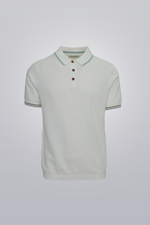 White knit polo shirt, 100% cotton, short sleeve, true to fit.