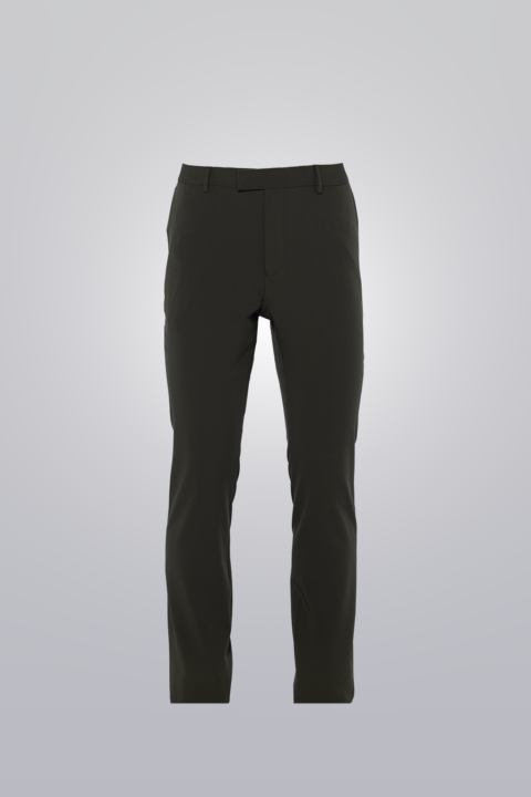 Technical pant - green made from TR poly viscose and elastane blend. Soft, wrinkle-free fabric with straight-leg fit and overlap hook closure.