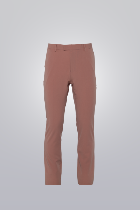 Technical pant - pink made from TR poly viscose and elastane blend. Soft, wrinkle-free fabric with straight-leg fit and overlap hook closure.