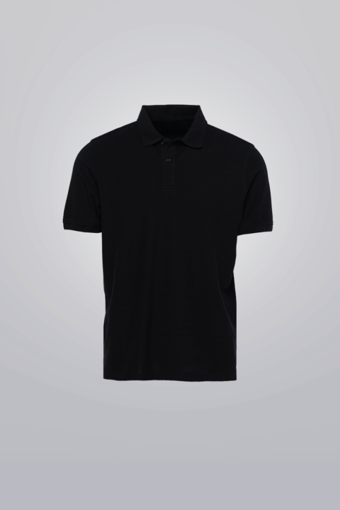 Black short sleeve cotton polo made from 100% heavyweight cotton. True to fit.