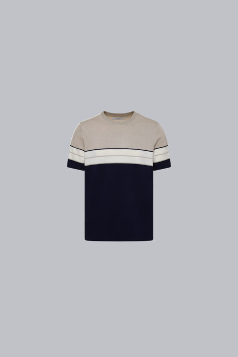 Knit Stripe Crewneck -Tan/Navy