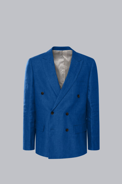 Linen Double Breasted Blazer Blue