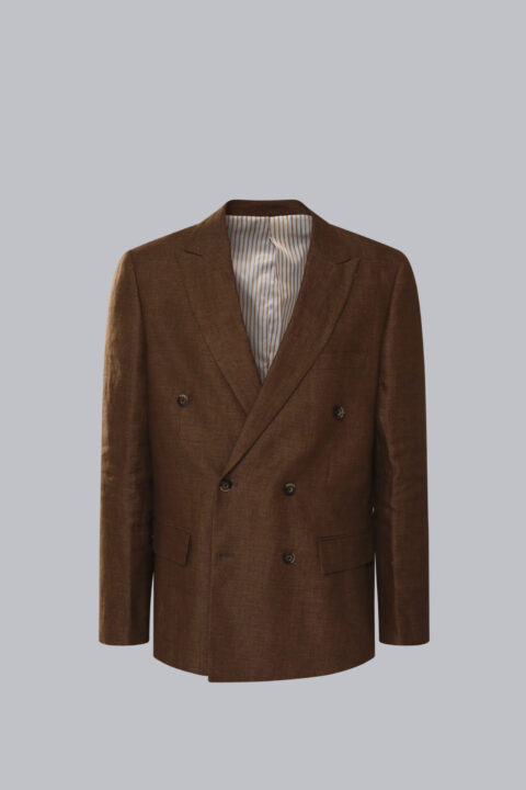 Linen Double Breasted Blazer Brown