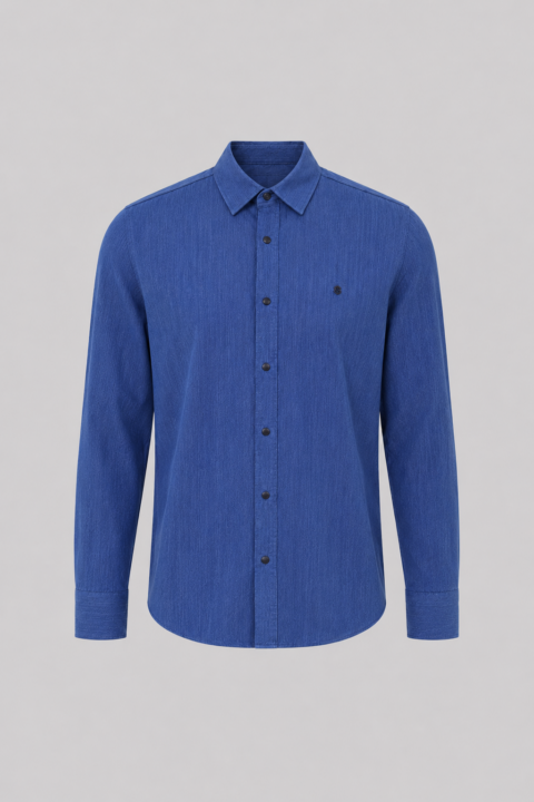 Denim Long Sleeve Shirt - 4XL, Blue