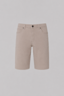 Men's Wide Jean Short in Beige stretch cotton with Clubman branded hardware, front button and zipper closure, and classic five-pocket design.