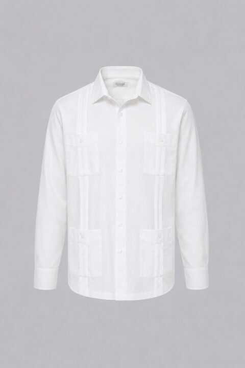 Technical guayabera in the color white in a long sleeve design.