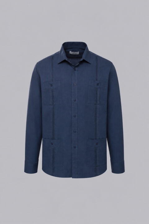 Technical guayabera in the color denim in a long sleeve design.