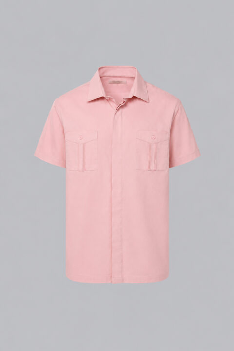 Linen-cotton-polyester blend guayabera in the color pink.
