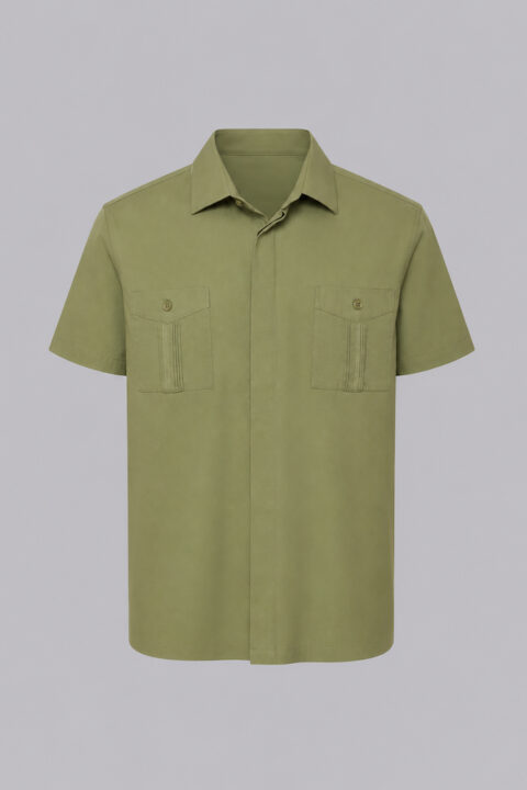 Linen-cotton-polyester blend guayabera in the color mint.