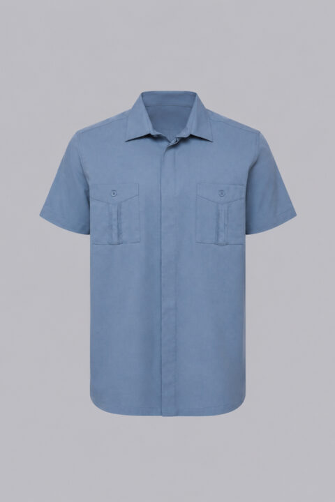 Technical Guayabera in cotton-polyester-linen blend