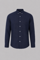 Navy 100% linen long sleeve button-down shirt for men featuring a classic collar, breathable lightweight fabric, and a modern tailored fit.