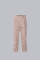 Men's Seersucker Pleated Pant with orange vertical stripes, lightweight textured fabric, and a straight-leg fit.