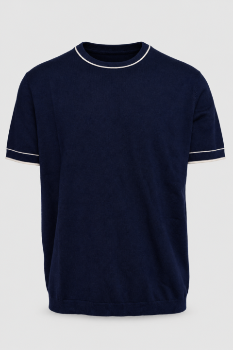 Navy striped crew neck sweater polo for men