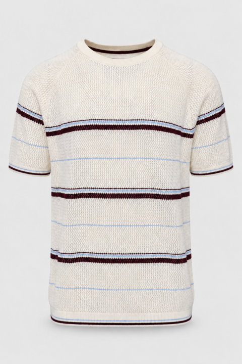 Crew Neck Sweater Polo - XL, Wine Stripe