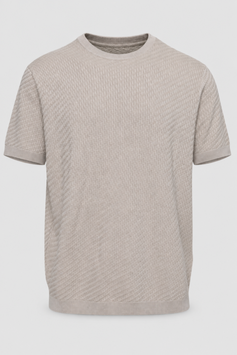 Beige crew neck sweater polo for men