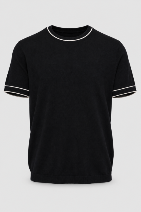 Black crew neck sweater polo for men