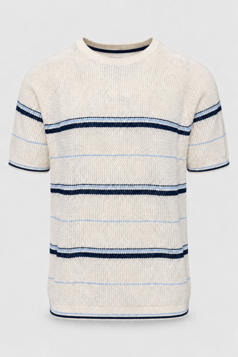 Blue striped crew neck sweater polo for men