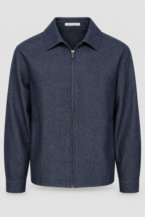 Cotton Denim Bomber Jacket - 44, Denim Blue